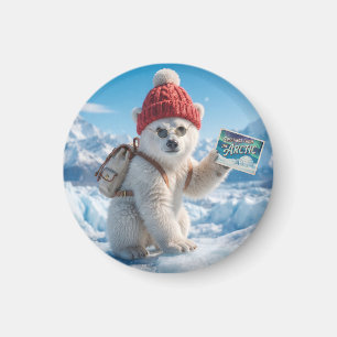 Imán Diseño de cría de oso polar con gorro y gafas de s