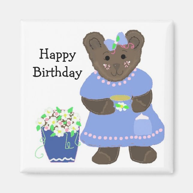 Imán Diseño de cumpleaños de osito de peluche (Frente)