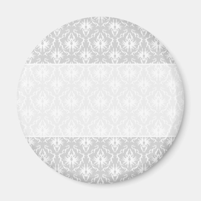 Imán Diseño de Damasco de Gris Blanco y Pastel. (Frente)
