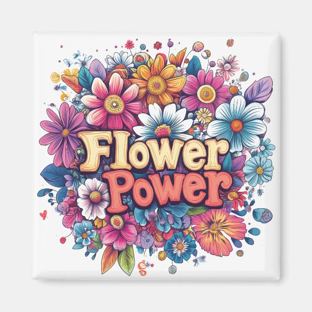 Imán Diseño de energía vibrante de las flores con flora (Frente)