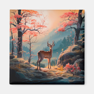 Imán Diseño de escena del bosque de ciervos de otoño en
