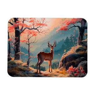 Imán Diseño de escena del bosque de ciervos de otoño en