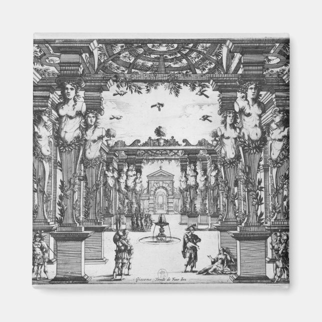 Imán Diseño de escenario por Giacomo Torelli para "Mira (Frente)