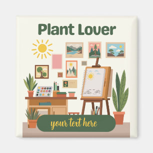Imán Diseño de espacio de trabajo creativo y vegetación