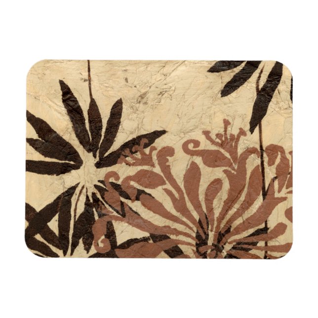 Imán Diseño de esténcil floral con hojas de Tawny (Horizontal)