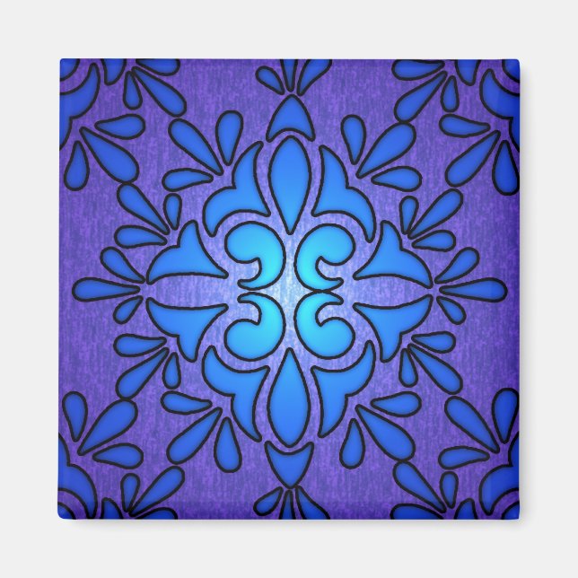 Imán Diseño de estilo de vidrio teñido azul púrpura (Frente)