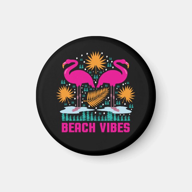 Imán Diseño de Flamencos Rosas Beach Vibes (Frente)