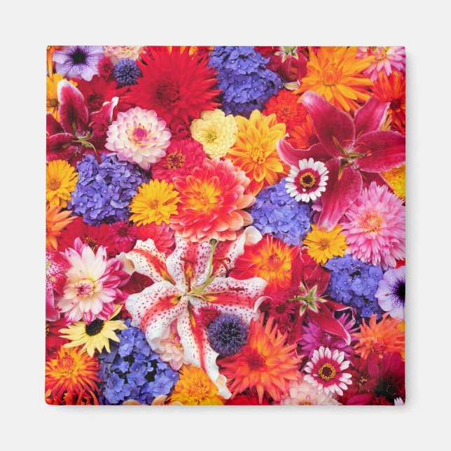 Imán Diseño de flores de Dalia, Lilios Orientales, (Frente)