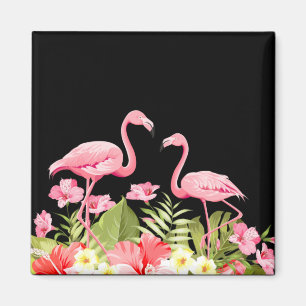 Imán Diseño de Flores Tropicales y Flamencos