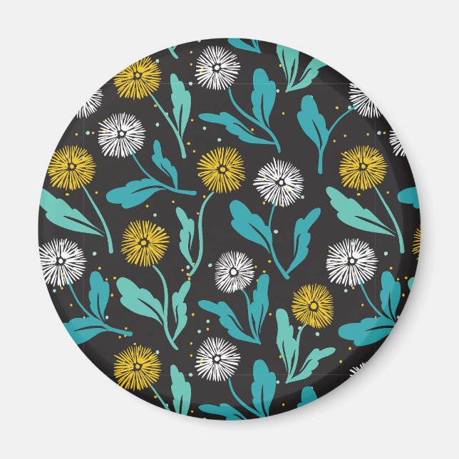 Imán Diseño de flores y hojas de Dandelion (Frente)
