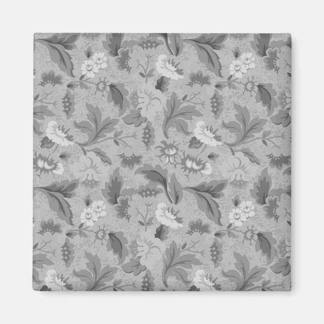 Imán Diseño de fondo floral gris y blanco (Frente)