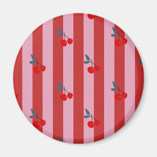 Imán Diseño de franja roja y rosa con cerezas