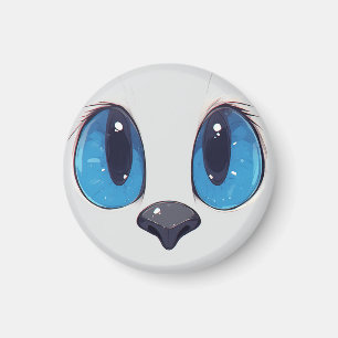 Imán Diseño de gato adorable kawaii con ojos azules