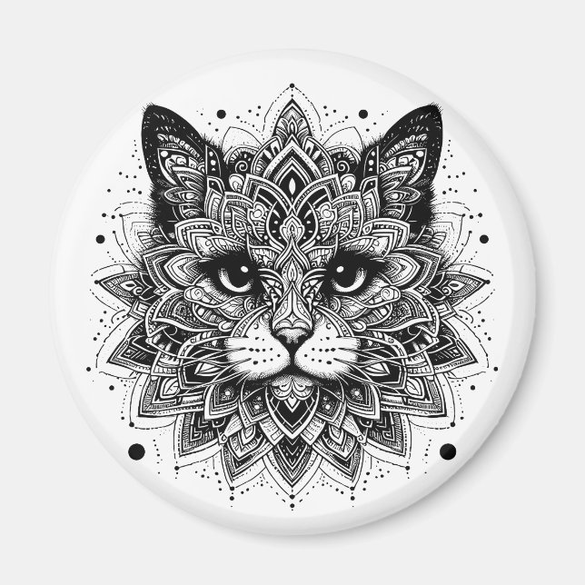 Imán Diseño de gato con patrón de mandala (Frente)