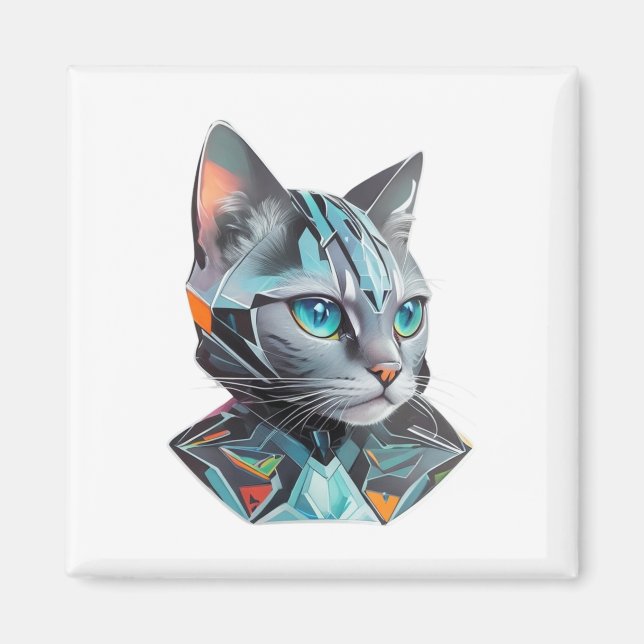 Imán Diseño de gato futurista geométrico (Frente)