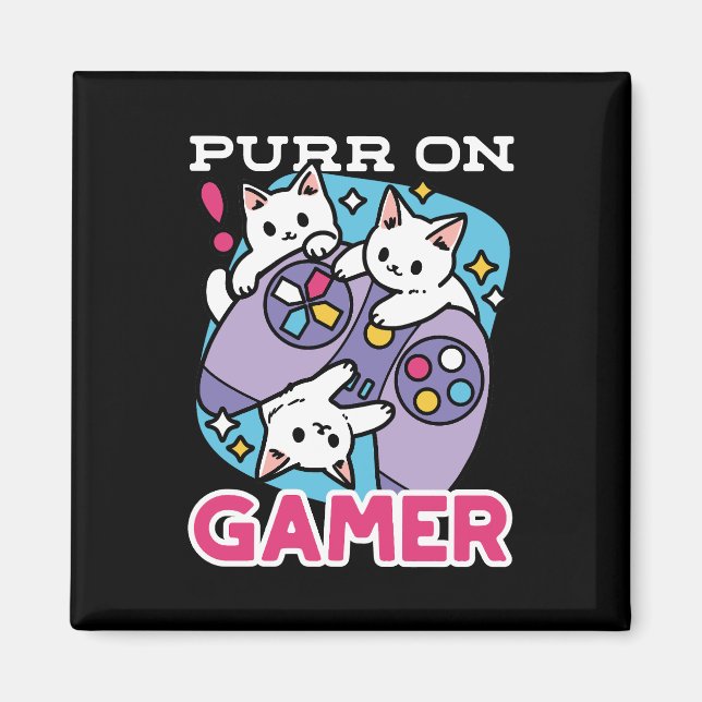Imán Diseño De Gato Gamer - Purr En El Arte De Joystick (Frente)
