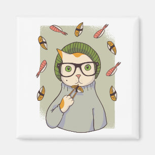 Imán Diseño de gato gourmet amante del sushi