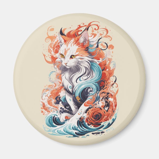 Imán Diseño de gato lindo en estilo neo tradicional (Frente)