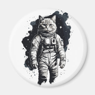 Imán Diseño de gato para astronautas de tinta negra