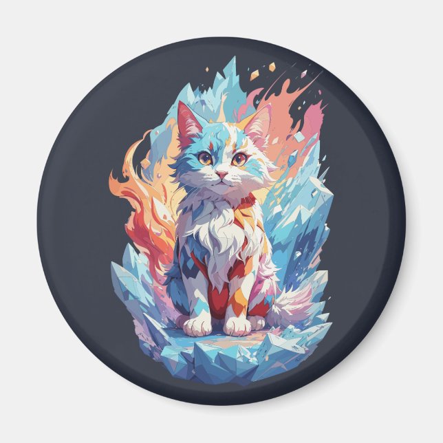 Imán Diseño de gatos con fantasía de cristal (Frente)