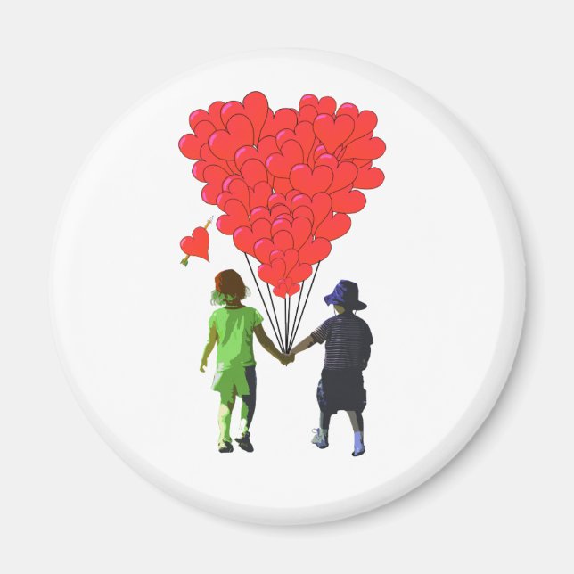 Imán Diseño de globos de corazón romántico para niños (Frente)