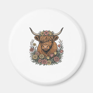Imán Diseño de grabado vintage de vaca de las Highlands