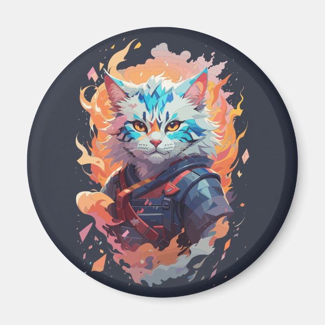 Imán Diseño de guerrero gato ninja lindo (Frente)