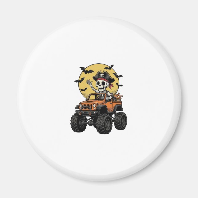Imán Diseño de Halloween de Camión Monstruo Esqueleto P (Frente)