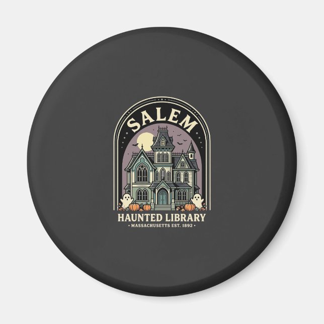 Imán Diseño de Halloween de la Biblioteca Embrujada de  (Frente)