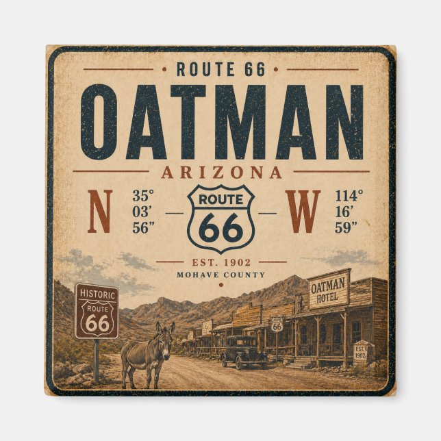 Imán Diseño de hito histórico de Oatman Arizona (Frente)