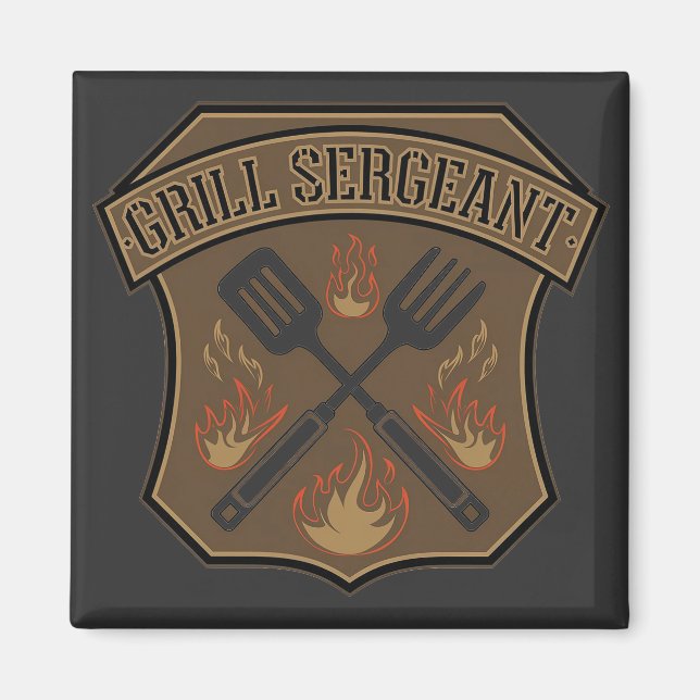 Imán Diseño de Insignia de Sargento de Parrilla con Esp (Frente)