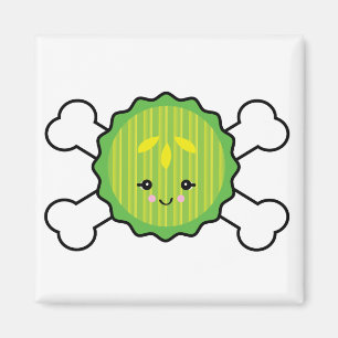 Imán diseño de kawaii rodaja de pepino y huesos cruzado