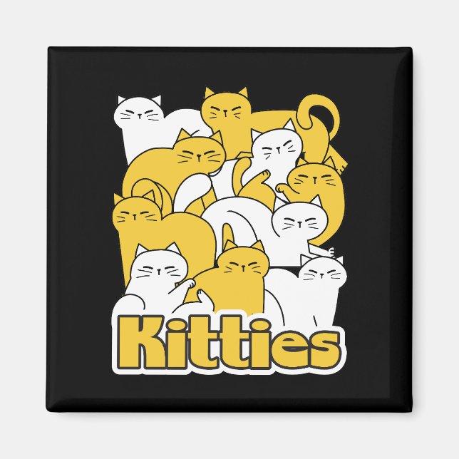Imán Diseño de Kitties Chubby - Arte gato adorable (Frente)