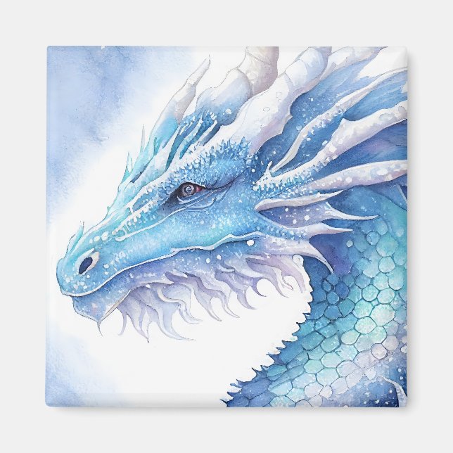 Imán Diseño de la acuarela del dragón de hielo azul (Frente)