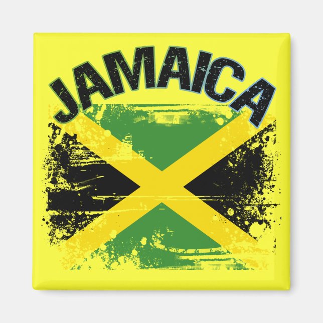 Imán Diseño de la bandera de Jamaica de estilo grunge (Frente)