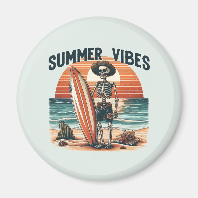 Imán Diseño de la playa de verano Vibes Skeleton Surfer (Frente)