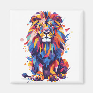 Imán Diseño de leones geométricos coloridos