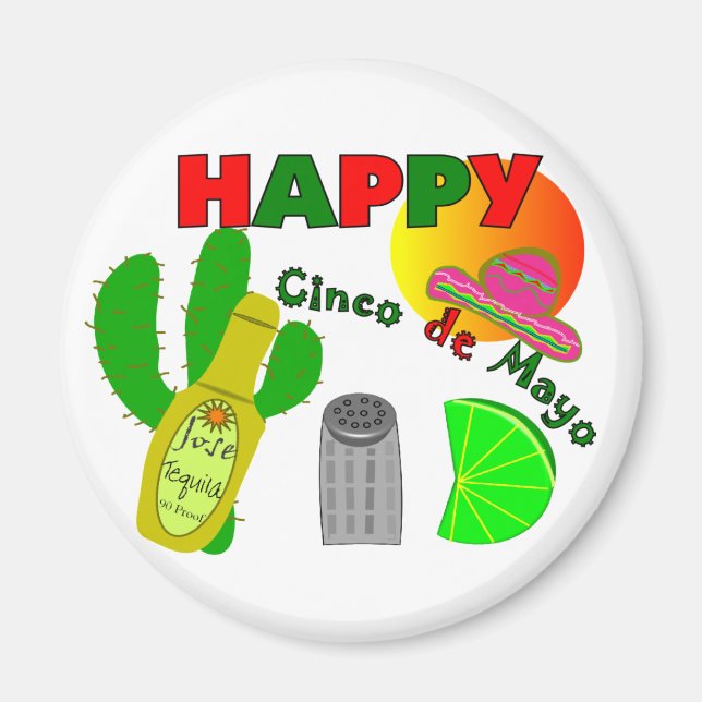 Imán Diseño de lima, taquila y sal "Happy Cinco de Mayo (Frente)