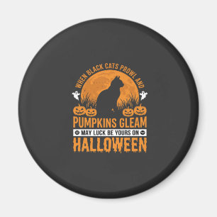Imán Diseño de Luna de Calabaza de Gato Negro de Hallow