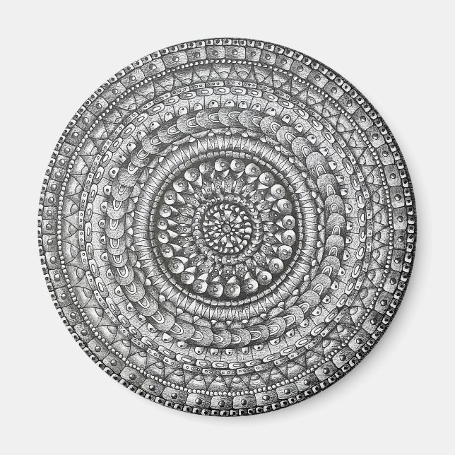 Imán Diseño de Mandala de Arte Original a Lápiz (Frente)