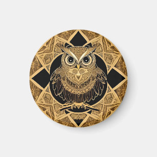 Imán Diseño de Mandala de Búho Decorativo Dorado