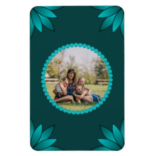 Imán Diseño de Mandala de Hoja Verde Azulada en Cian Os