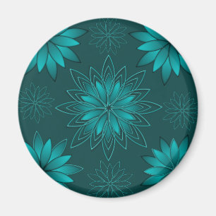 Imán Diseño de Mandala de Hoja Verde Azulada sobre Cian