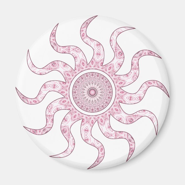Imán Diseño de Mandala de Sol Rosa (Frente)