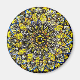 Imán Diseño de mandala dibujado a mano en verde amarill