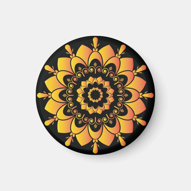 Imán Diseño de Mandala único dorado (Frente)