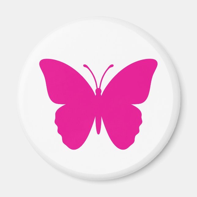 Imán Diseño de mariposa rosa caliente redondo (Frente)
