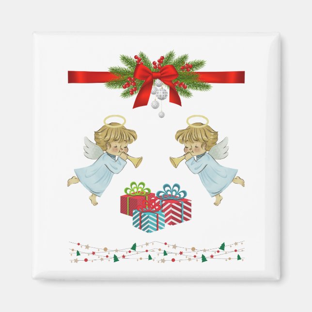 Imán Diseño de navidades con ángeles (Frente)