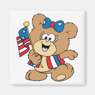 Imán diseño de oso de peluche de niña patriota estadoun