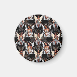 Imán Diseño de patrón de ángeles de niña negra hermosa 